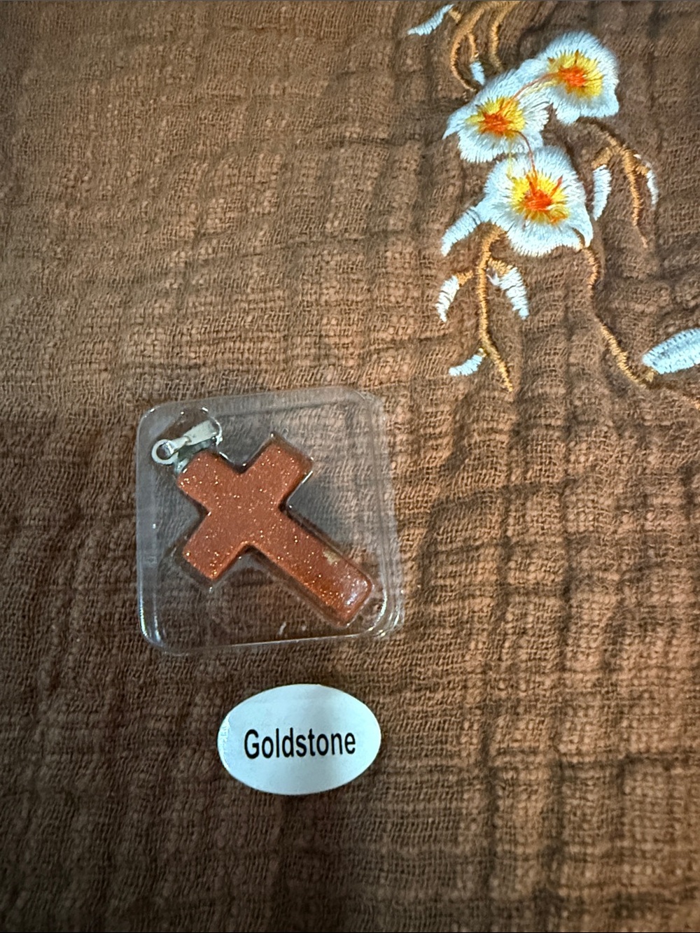 Cross Pendant Necklace - Brown Accent